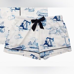 Katie Kime Large Houston Toile Pajama Shorts White‎ Blue Texas Loungewear Cozy